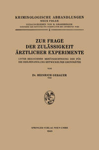 Vorderes Coverbild Zur Frage der Zulässigkeit Ärztlicher Experimente
