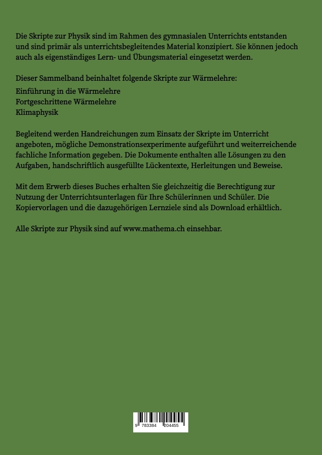 Rückseitencover Skripte zur Physik - Wärmelehre