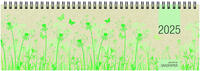 Vorderes Coverbild Zettler - Tischquerkalender 2025 Graspapier, 32x10,5cm, nachhaltiger Bürokalender mit 128 Seiten, Tages- und Wochenzählung, Zweimonatsübersicht, Drahtkammbindung und internationales Kalendarium