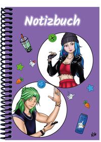 Vorderes Coverbild A 5 Notizbuch Manga Quinn und Enora, lila, blanko