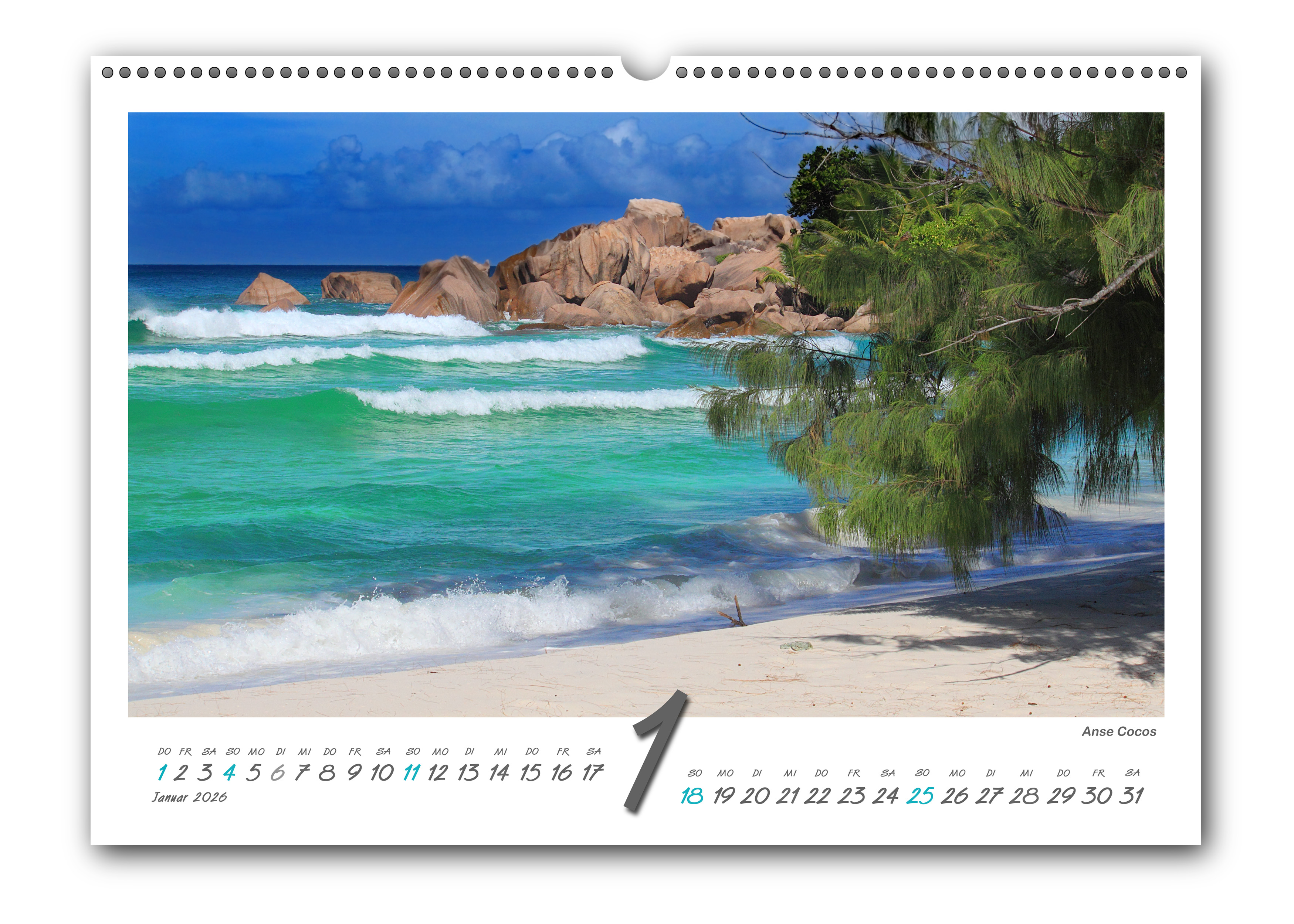Beispielinhalt (Bild) Seychellen - La Digue (Wandkalender 2026, A3)