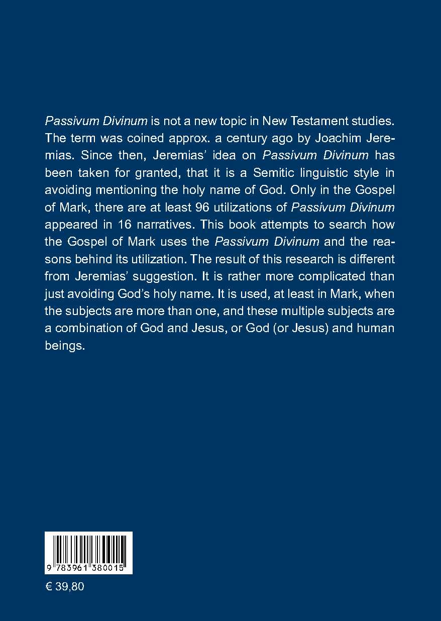 Rückseitencover The Passivum Divinum in the Gospel of Mark