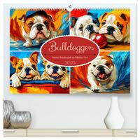 Vorderes Coverbild Bulldoggen. Bunter Hundespaß im Ölbilder-Stil (hochwertiger Premium Wandkalender 2025 DIN A2 quer), Kunstdruck in Hochglanz