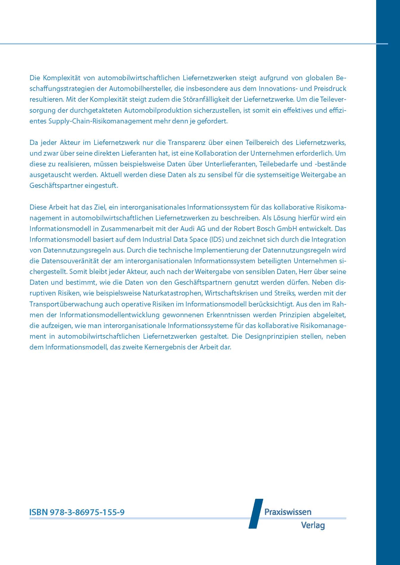 Rückseitencover Interorganisationale Informationssysteme für das kollaborative Risikomanagement in automobilwirtschaftlichen Liefernetzwerken