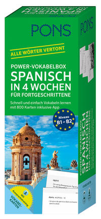 Vorderes Coverbild PONS Power-Vokabelbox Spanisch in 4 Wochen für Fortgeschrittene