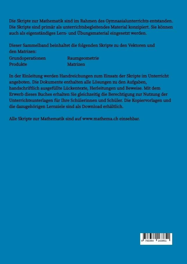 Rückseitencover Skripte zur Mathematik - Vektoren & Matrizen