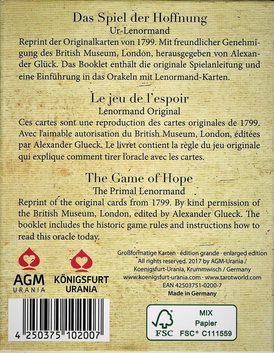 Rückseitencover Ur-Lenormand / The Primal Lenormand / Lenoramand Original