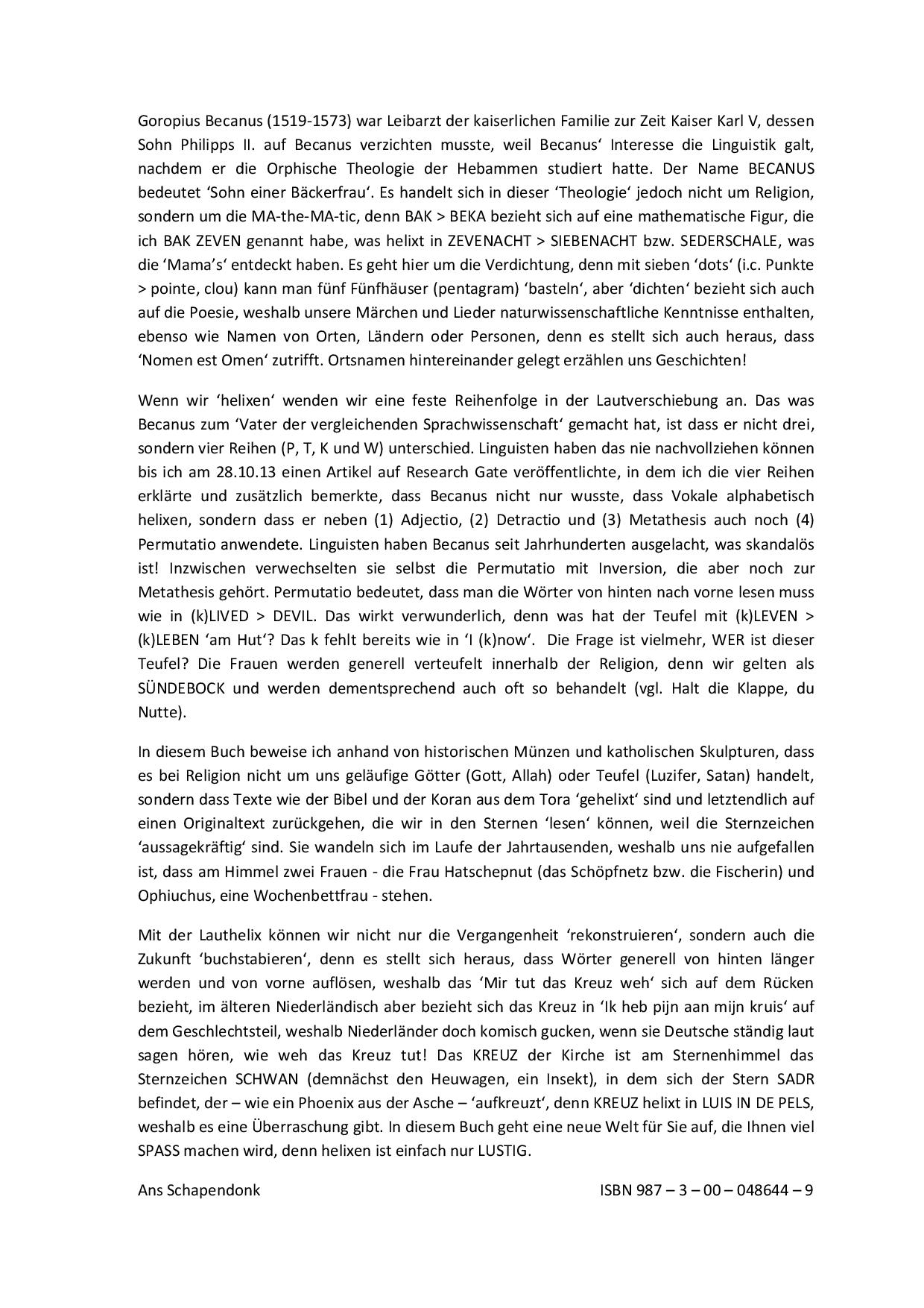 Rückseitencover Mit Becanus‘ universeller Lauthelix direkt zum Himmel oder wie eine Niederländisch-Lektorin die Wissenschaft flachlegt