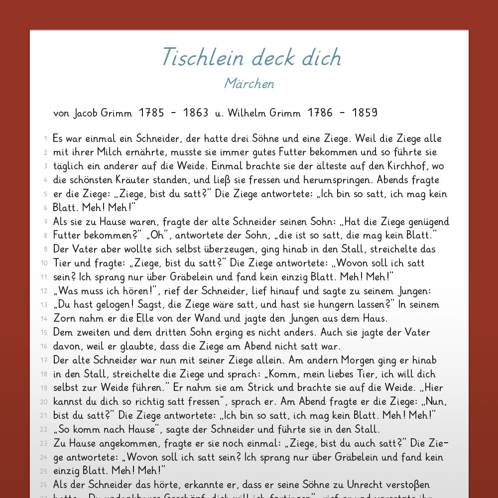 Beispielinhalt (Bild) Leseproben 1 (Tischlein deck dich + Schneewittchen)