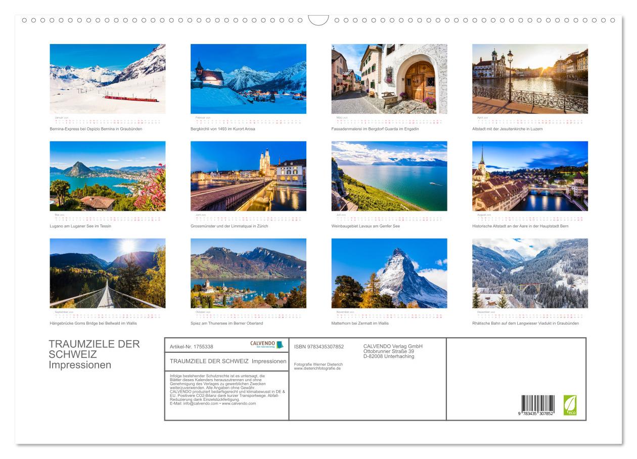 Beispielinhalt (Bild) TRAUMZIELE DER SCHWEIZ Impressionen (Wandkalender 2025 DIN A2 quer), CALVENDO Monatskalender