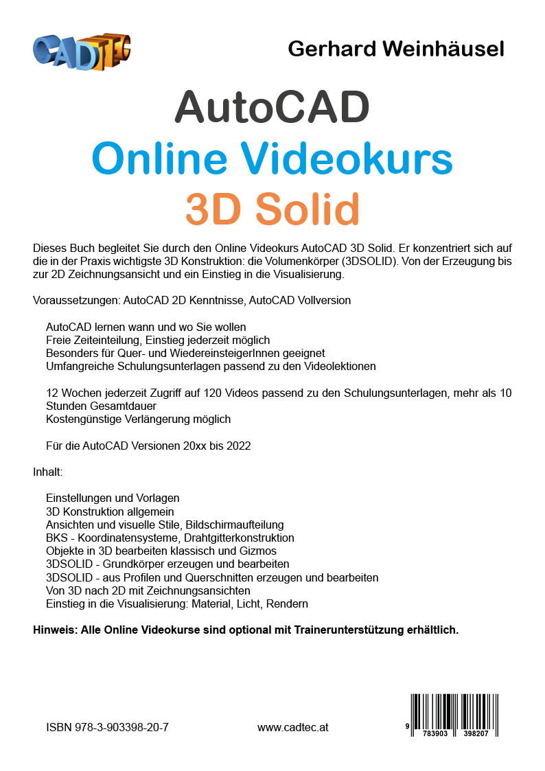 Rückseitencover AutoCAD Online Videokurs: Anwender 3D Solid