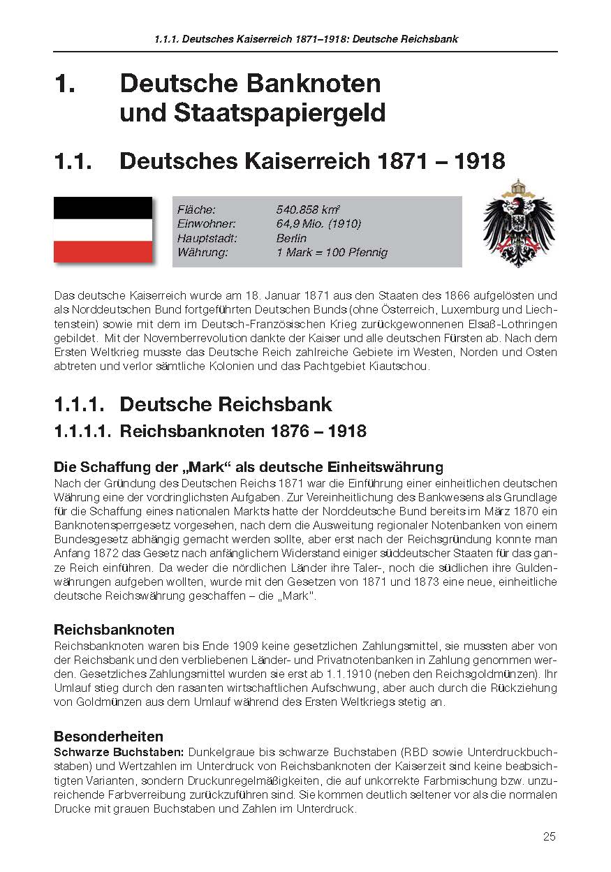 Beispielinhalt (Bild) Die deutschen Banknoten ab 1871