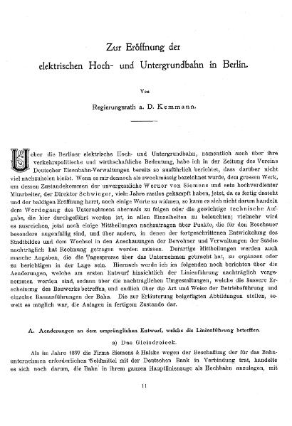 Beispielinhalt (Bild) Zur Eröffnung der elektrischen Hoch- und Untergrundbahn in Berlin