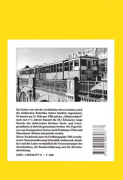 Rückseitencover Zur Eröffnung der elektrischen Hoch- und Untergrundbahn in Berlin