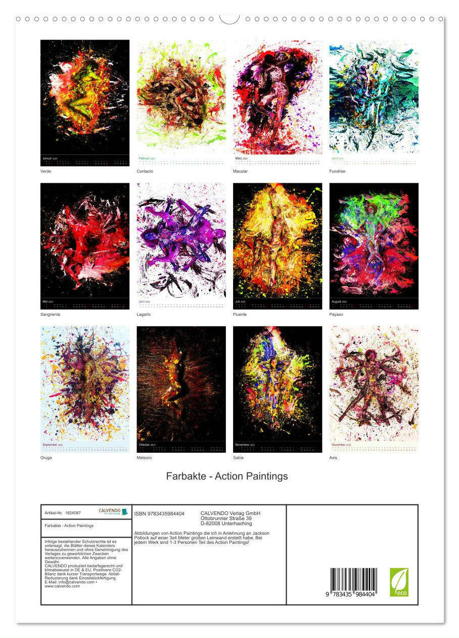 Beispielinhalt (Bild) Farbakte - Action Paintings (hochwertiger Premium Wandkalender 2025 DIN A2 hoch), Kunstdruck in Hochglanz