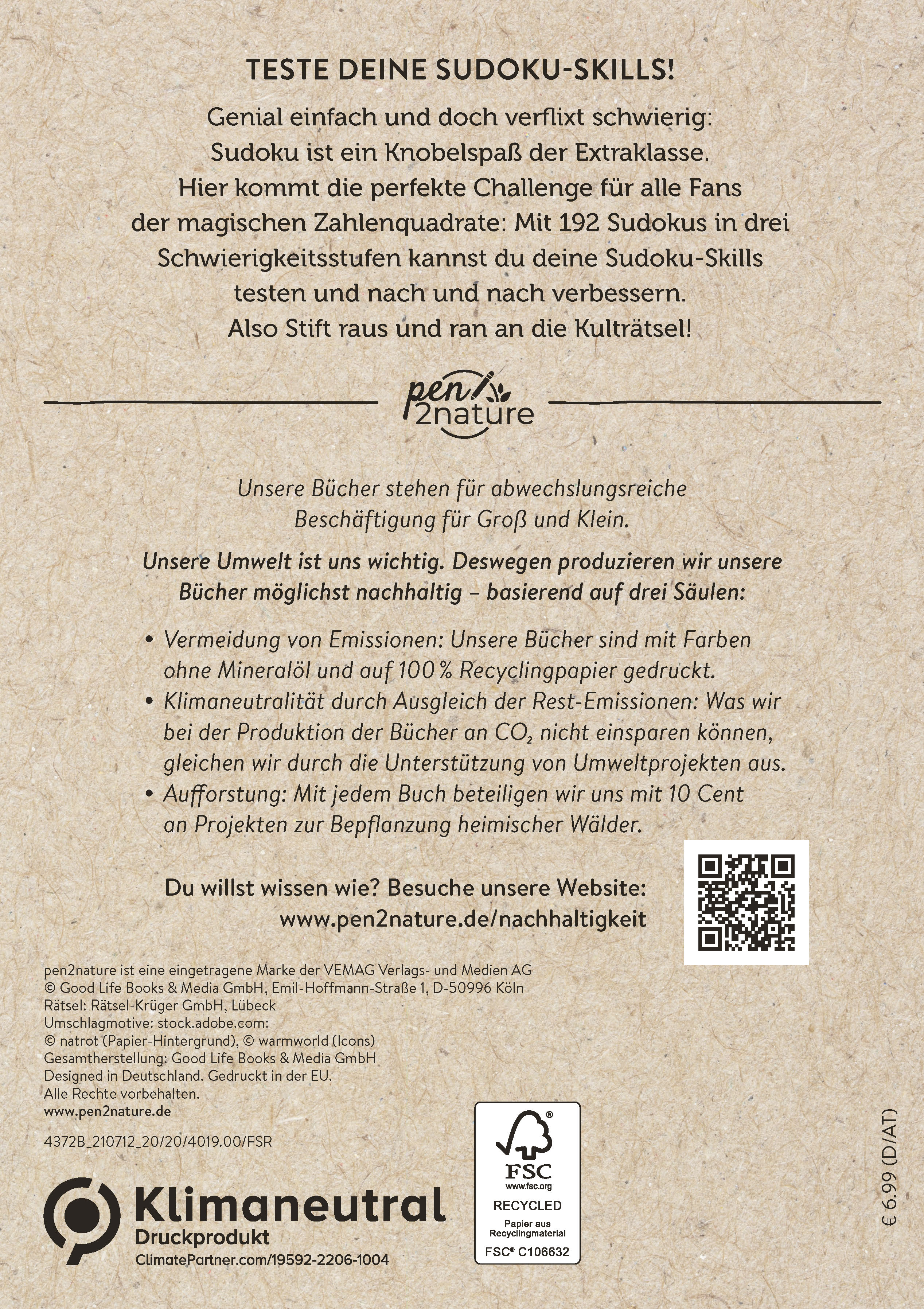 Rückseitencover Sudoku-Block: einfach, mittel, schwer. 192 Sudokus in 3 Schwierigkeitsstufen