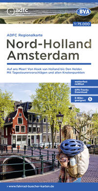 Vorderes Coverbild ADFC-Regionalkarte Nord-Holland Amsterdam, 1:75.000, mit Tagestourenvorschlägen und allen Knotenpunkten, reiß- und wetterfest, E-Bike-geeignet, GPS-Tracks Download