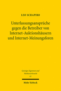Vorderes Coverbild Unterlassungsansprüche gegen die Betreiber von Internet-Auktionshäusern und Internet-Meinungsforen