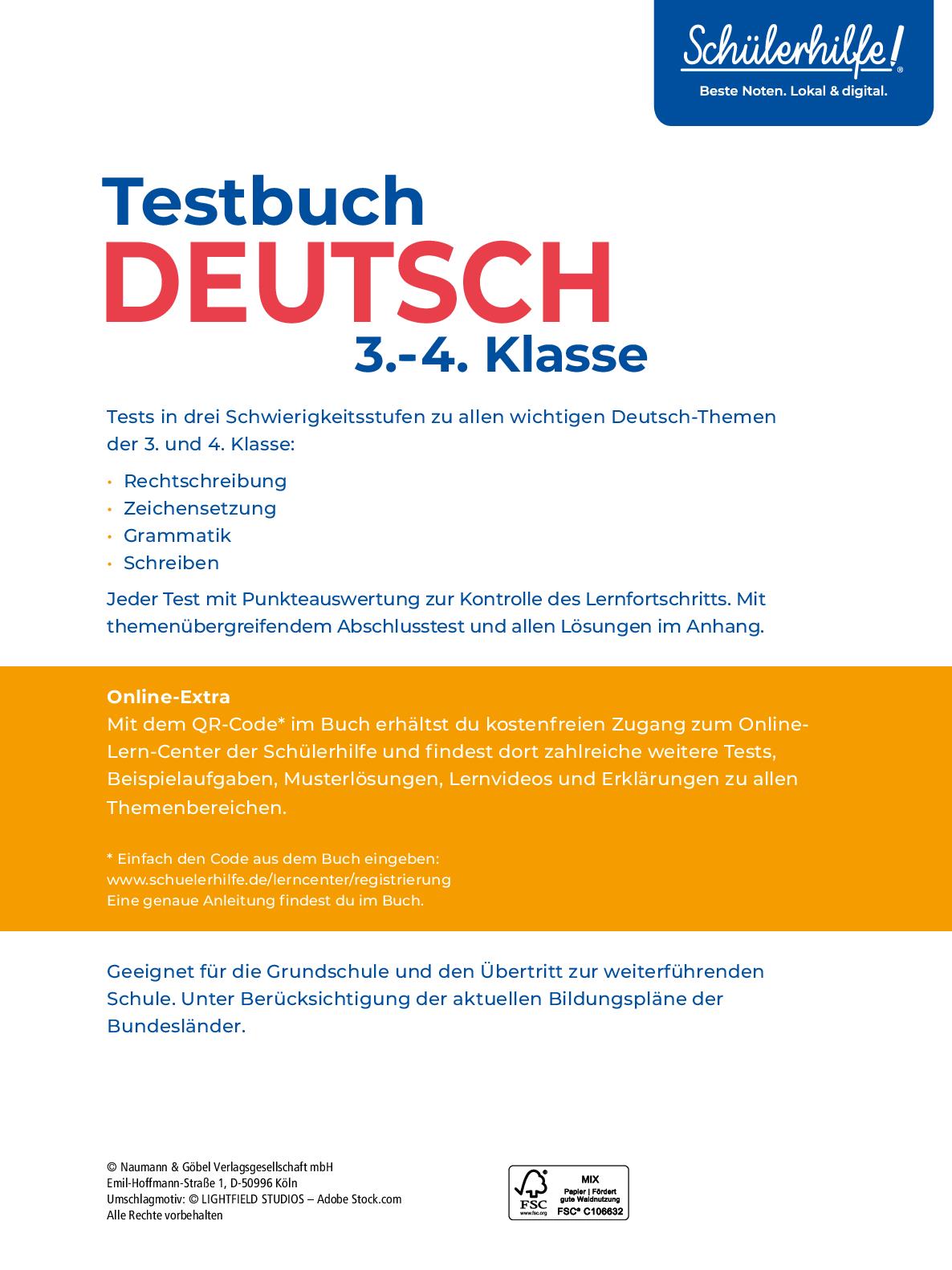 Rückseitencover Testbuch Deutsch 3./4. Klasse
