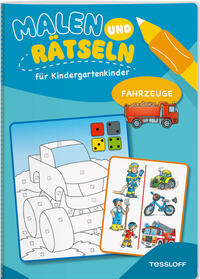 Vorderes Coverbild Malen und Rätseln für Kindergartenkinder. Fahrzeuge