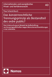 Vorderes Coverbild Das konzernrechtliche Trennungsprinzip als Bestandteil des ordre public?
