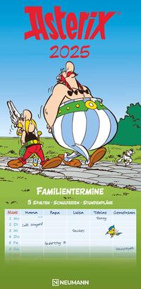 Vorderes Coverbild NEUMANN - Asterix 2025 Familienplaner, 22x45cm, Familienkalender mit 5 Spalten für Termine und Notizen, schöne Illustrationen, Stundenpläne, Schulferien und deutsches Kalendarium