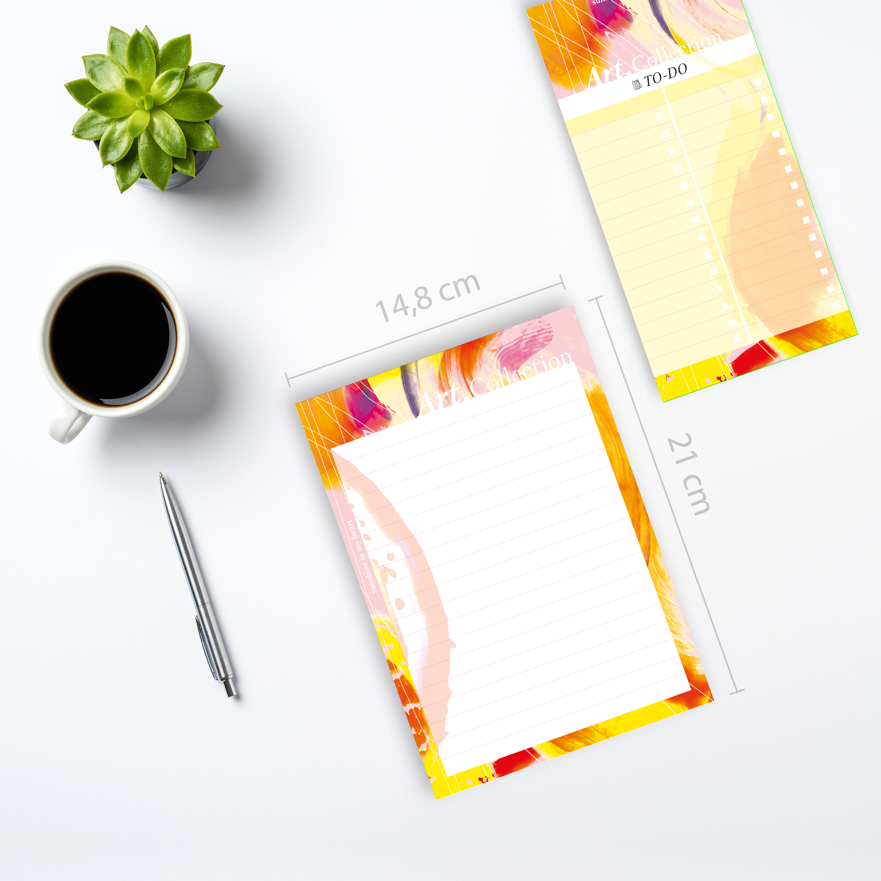 Beispielinhalt (Bild) Notizblock-Set DIN A5. 2 Notizblöcke 50 Seiten pro Block im A5-Format mit farbenfrohen Design aus der Art.Collection von Stay Inspired