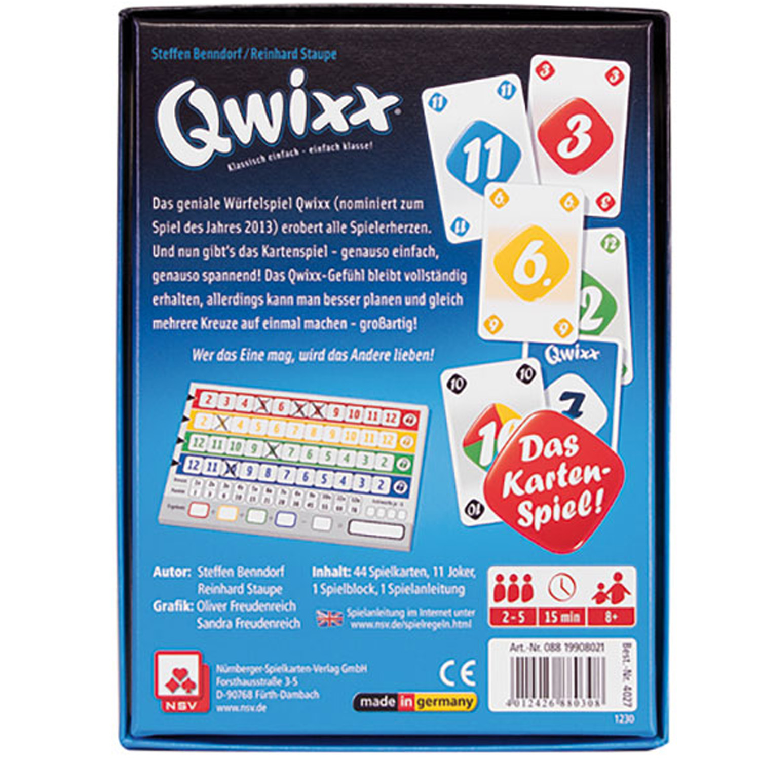 Rückseitencover Qwixx - Das Kartenspiel