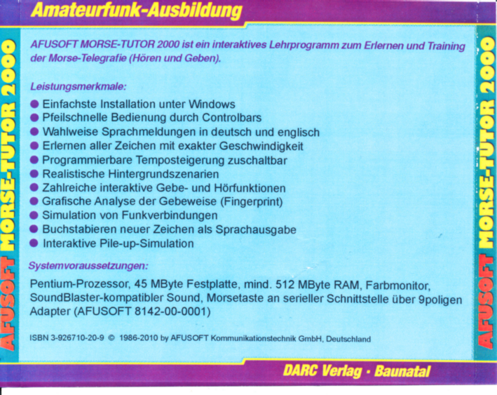 Rückseitencover AFUSOFT MORSE TUTOR 2000