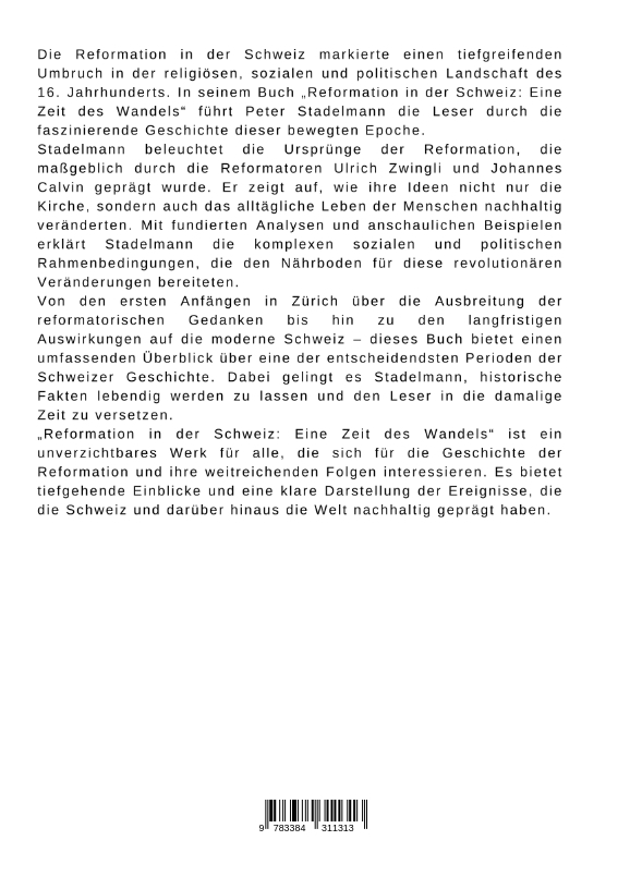 Rückseitencover Reformation in der Schweiz