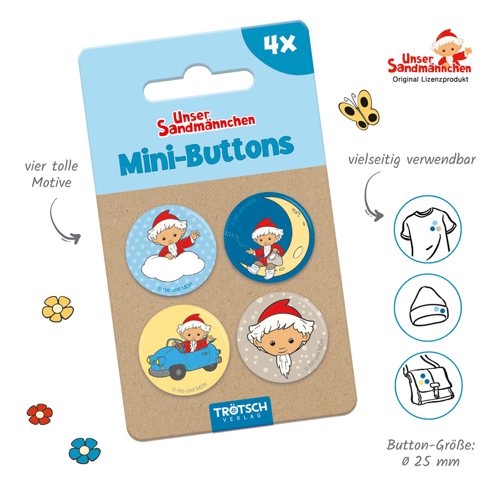Beispielinhalt (Bild) Trötsch Unser Sandmännchen Mini-Buttons 4er Set Sandmann