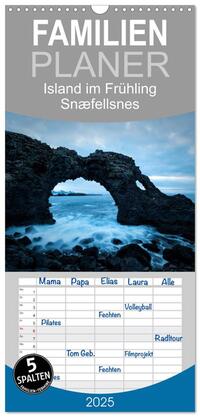 Vorderes Coverbild Familienplaner 2025 - Island im Frühling - Snæfellsnes mit 5 Spalten (Wandkalender, 21 x 45 cm) CALVENDO