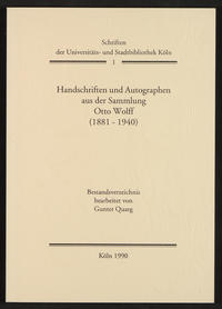 Vorderes Coverbild Handschriften und Autographen aus der Sammlung Otto Wolff (1881-1940)