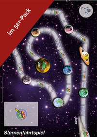 Vorderes Coverbild Spielplan Sternenfahrtspiel im 5er-Pack.