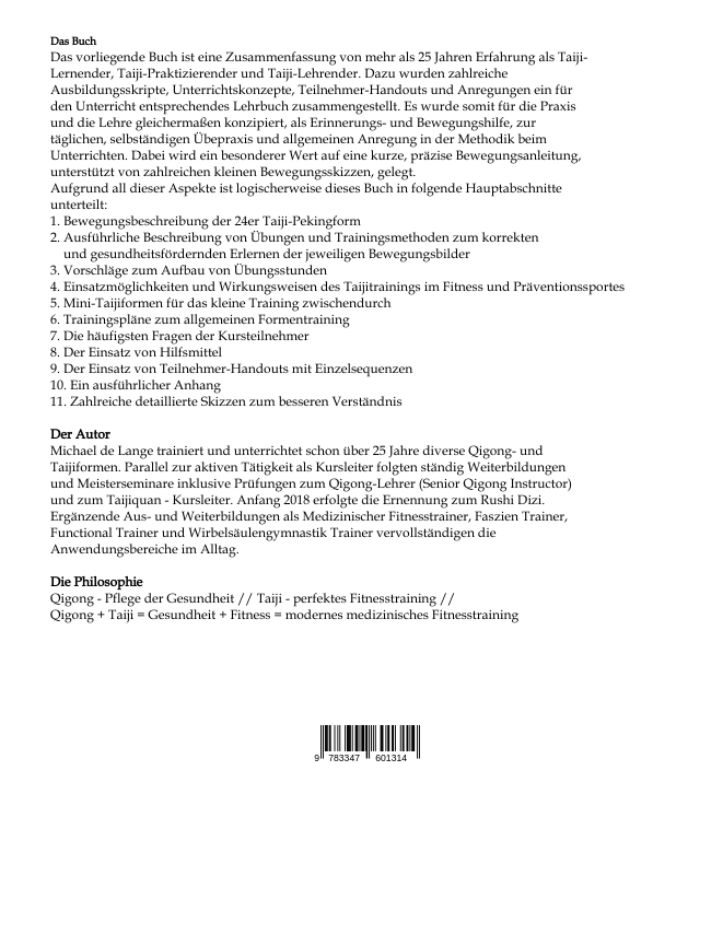 Rückseitencover Tai Ji Quan - in Praxis und Lehre -