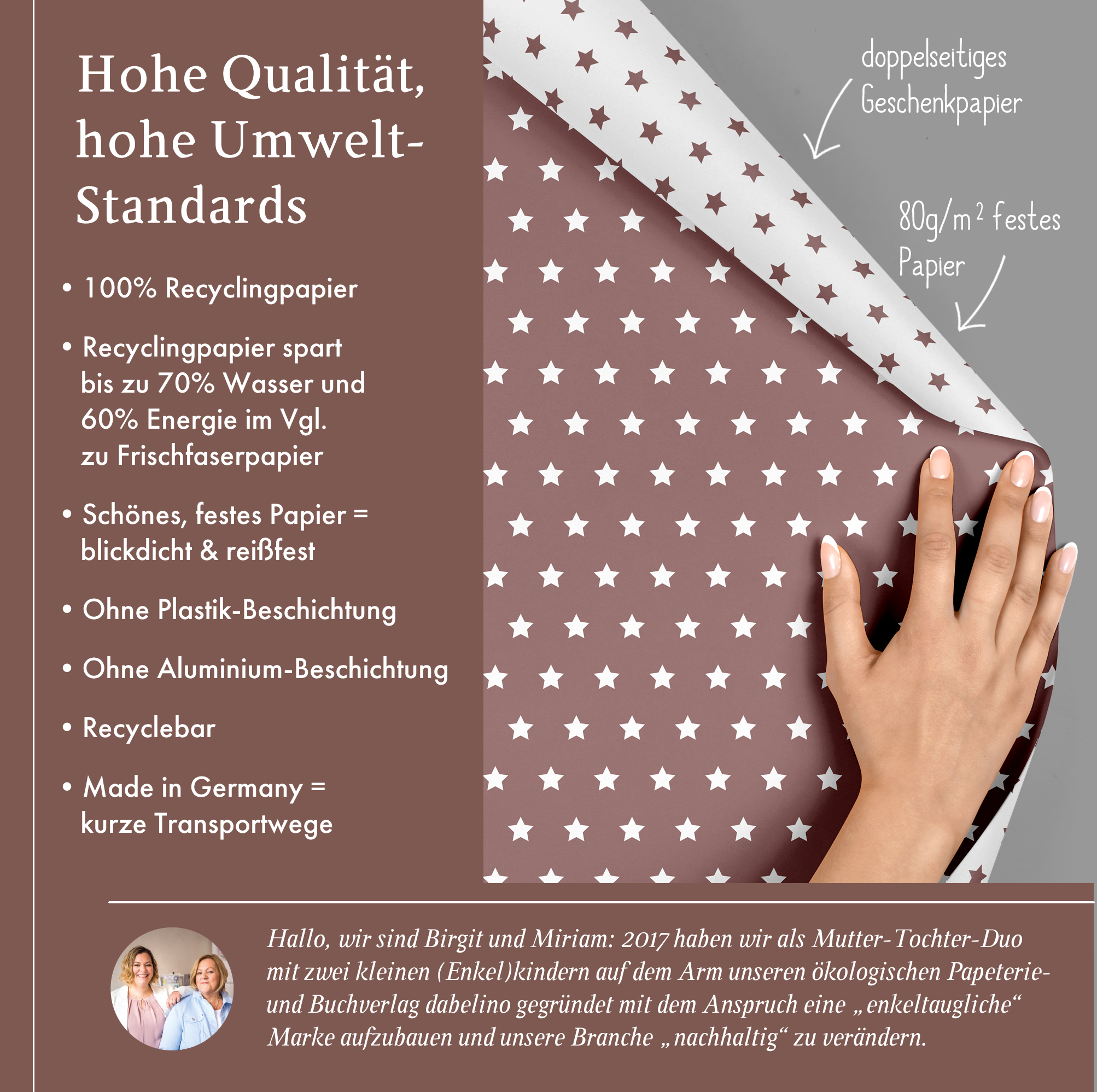 Beispielinhalt (Bild) Geschenkpapier-Set Sterne (rot-braun, weiß)