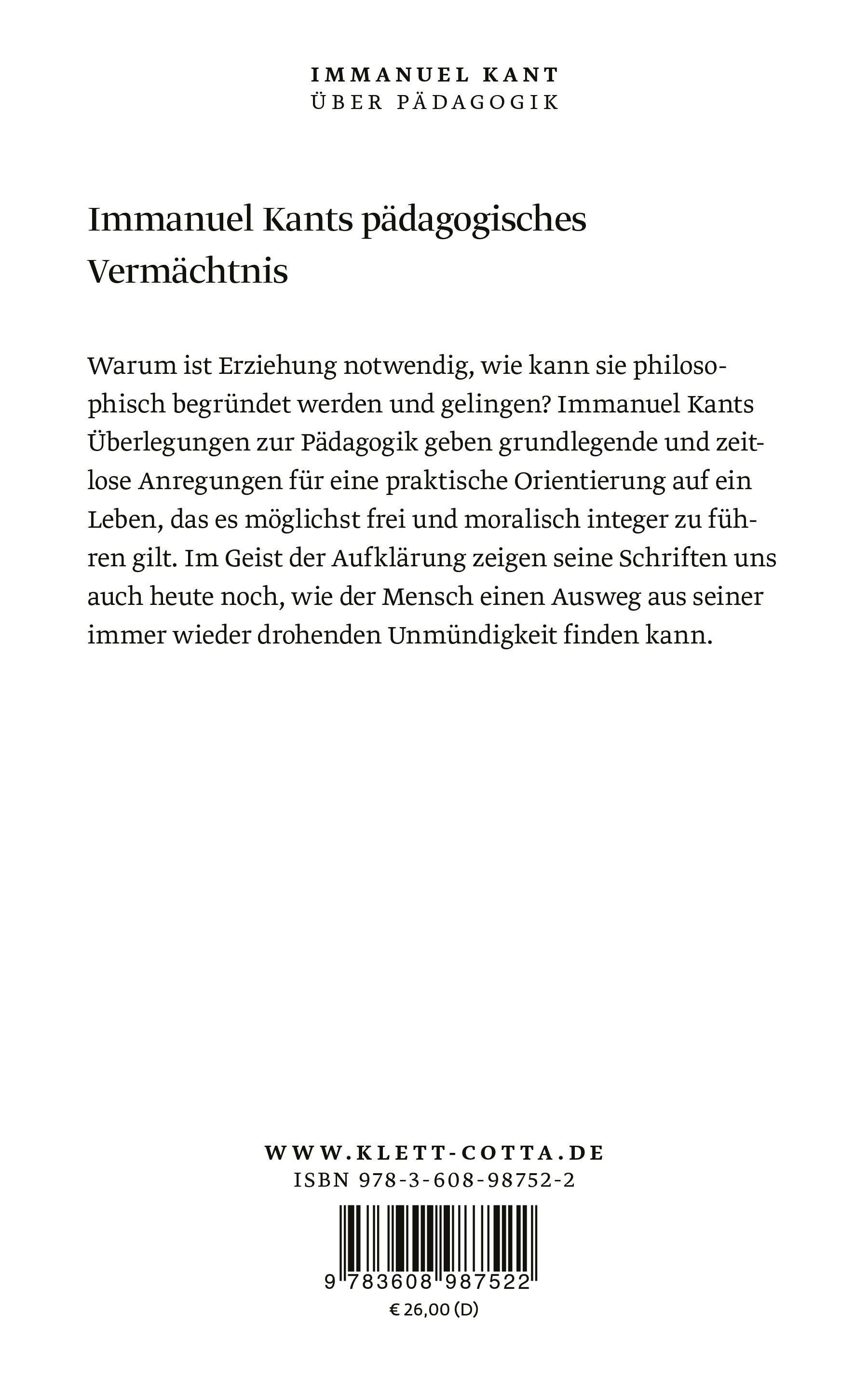 Rückseitencover Über Pädagogik