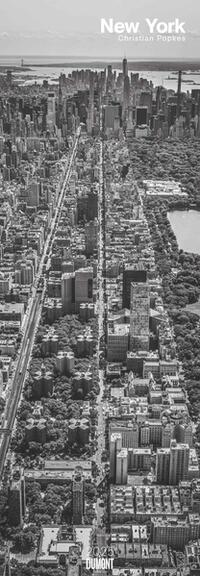 Vorderes Coverbild DUMONT - New York 2025 Fotokalender, 34x98cm, Wandkalender mit zwölf faszinierenden Stadtporträts in Schwarz-Weiß, fotografiert von Christian Popkes, internationales Kalendarium