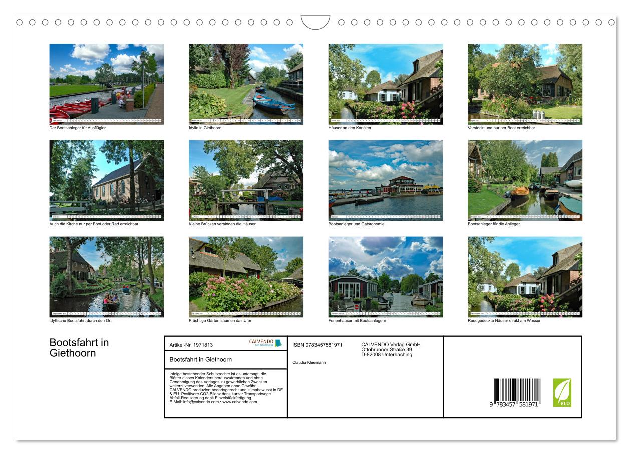 Beispielinhalt (Bild) Bootsfahrt in Giethoorn (Wandkalender 2026 DIN A3 quer), CALVENDO Monatskalender