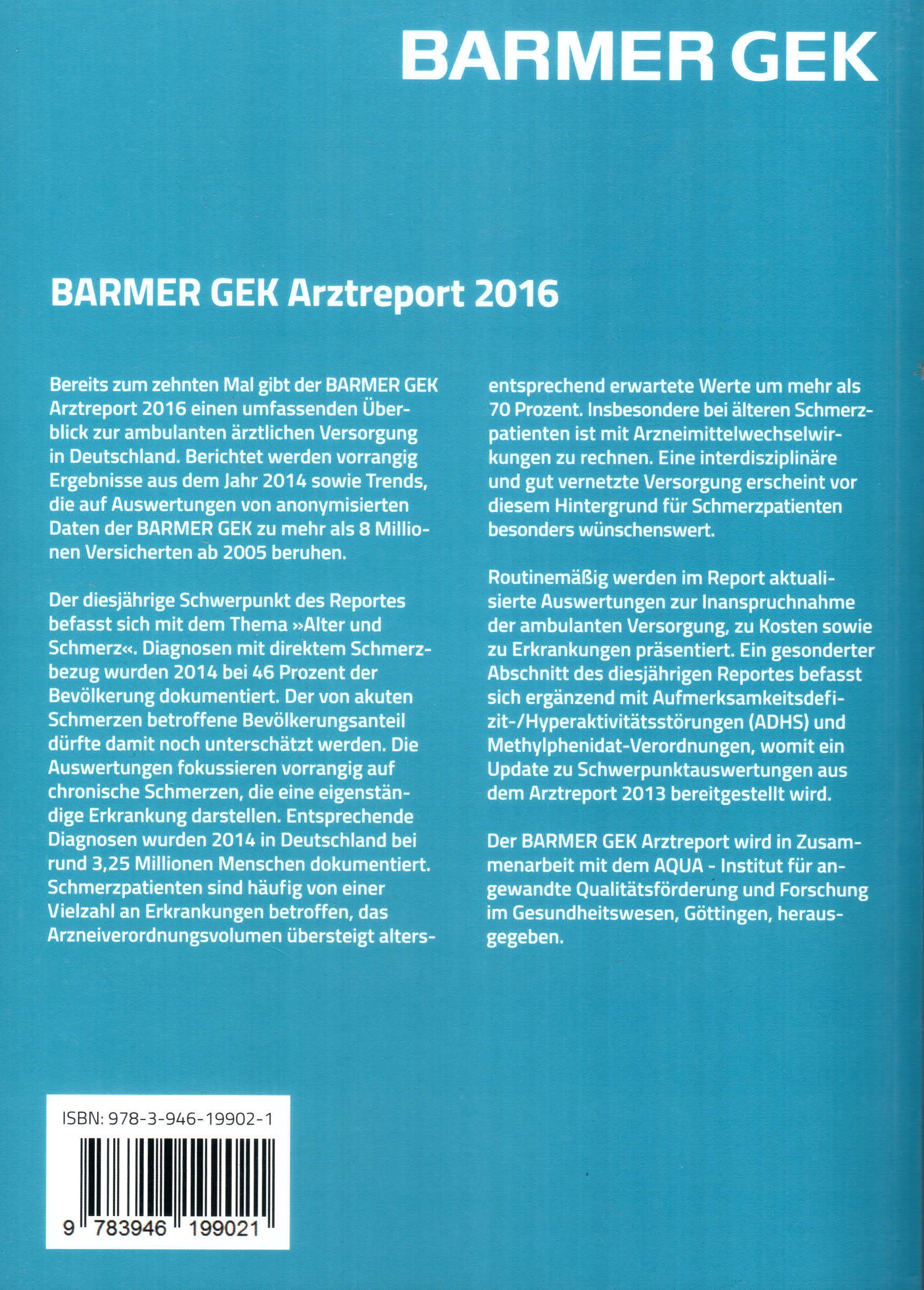 Rückseitencover BARMER Arztreport 2016