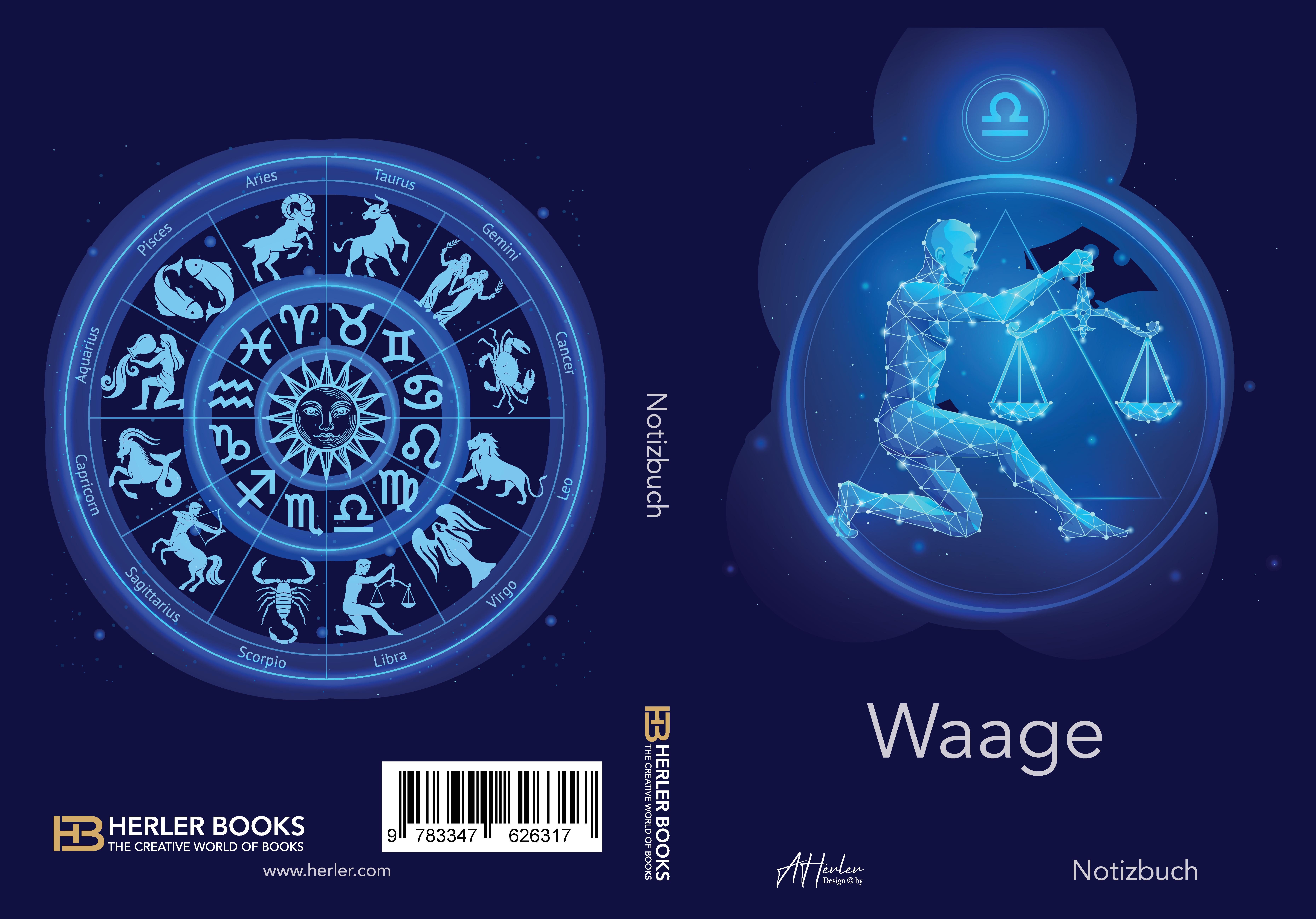 Gesamtes Coverbild Sternzeichen Waage Notizbuch | Designed by Alfred Herler
