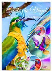 Vorderes Coverbild Exotische Vögel. Zauberhafte Vogelvielfalt mit KI (Wandkalender 2025 DIN A2 hoch), CALVENDO Monatskalender