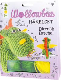 Vorderes Coverbild Fabelhafte Wollowbies Häkelset Dietrich Drache