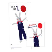 Vorderes Coverbild Babykalender „Mein erstes Jahr“ für Jungen, inkl. passender Glückwunschkarte
