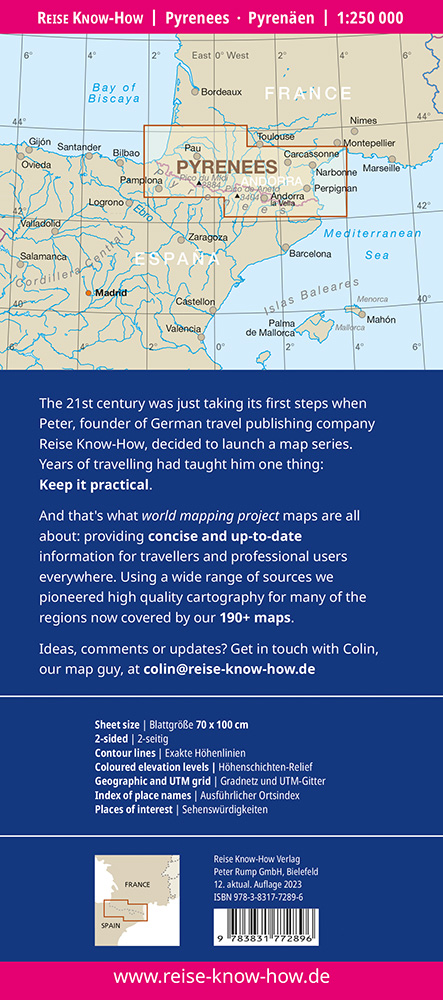 Rückseitencover Reise Know-How Landkarte Pyrenäen / Pyrenees (1:250.000)