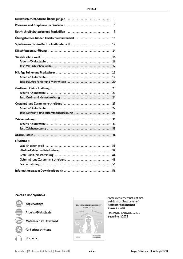 Beispielinhalt (Bild) Rechtschreibsicherheit Klasse 7 und 8 – Lehrerheft