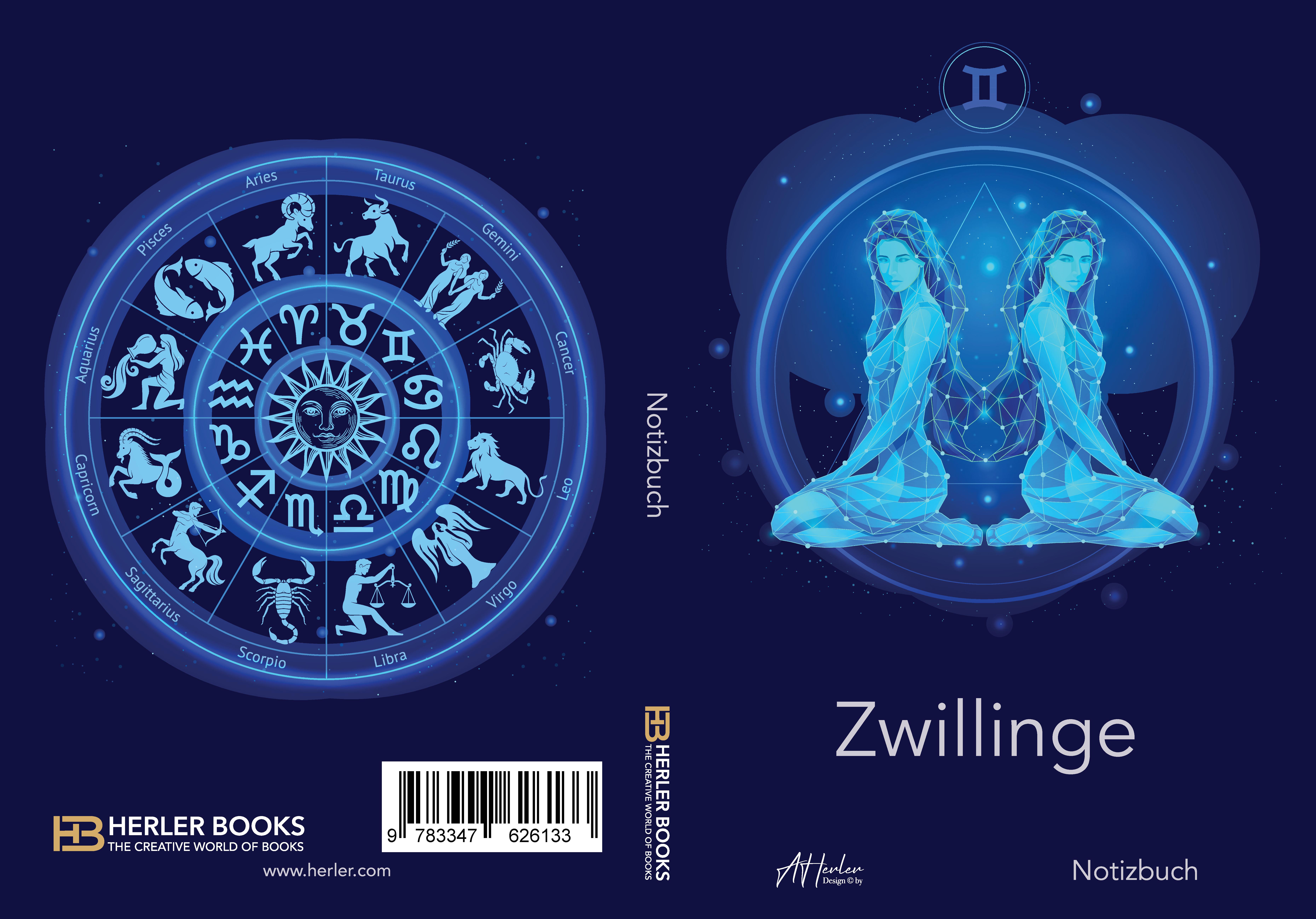 Gesamtes Coverbild Sternzeichen Zwillinge Notizbuch | Designed by Alfred Herler