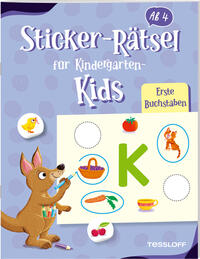 Vorderes Coverbild Sticker-Rätsel für Kindergarten-Kids. Erste Buchstaben