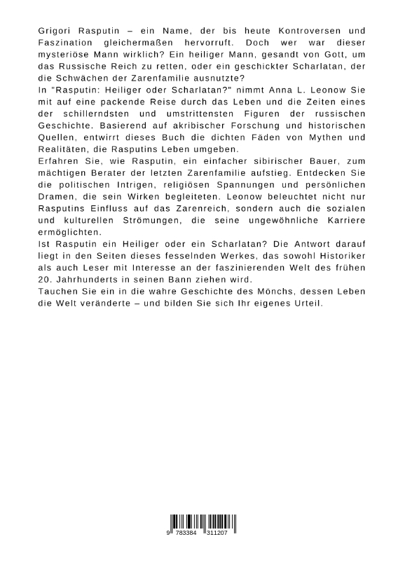 Rückseitencover Rasputin: Heiliger oder Scharlatan?