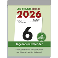 Vorderes Coverbild Tagesabreißkalender XL 2026 - 8,2x10,7 cm - 1 Tag auf 1 Seite - mit Sudokus, Rezepten, Rätseln uvm. auf den Rückseiten - Bürokalender 305-0000